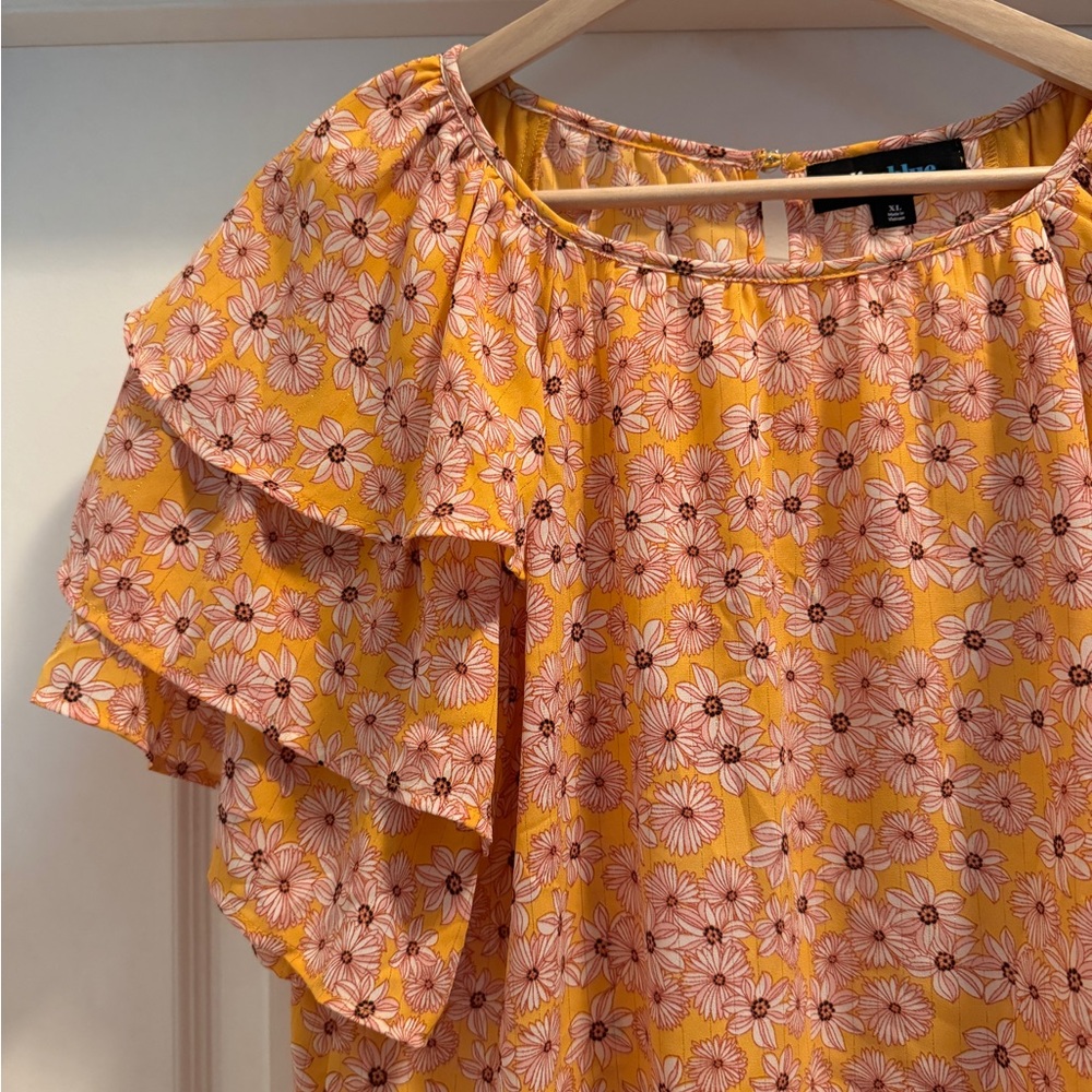 Yellow Tiered Sleeve Top with Pink Florals